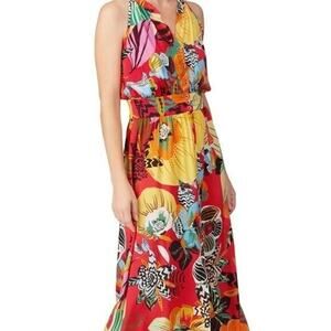 Aldo Martins Multicolored Burge Maxi Dress Size 12 xl Button Down Sleeveless